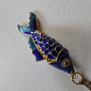 Blue and Gold Koi Fish Necklace with Intricate Detailing